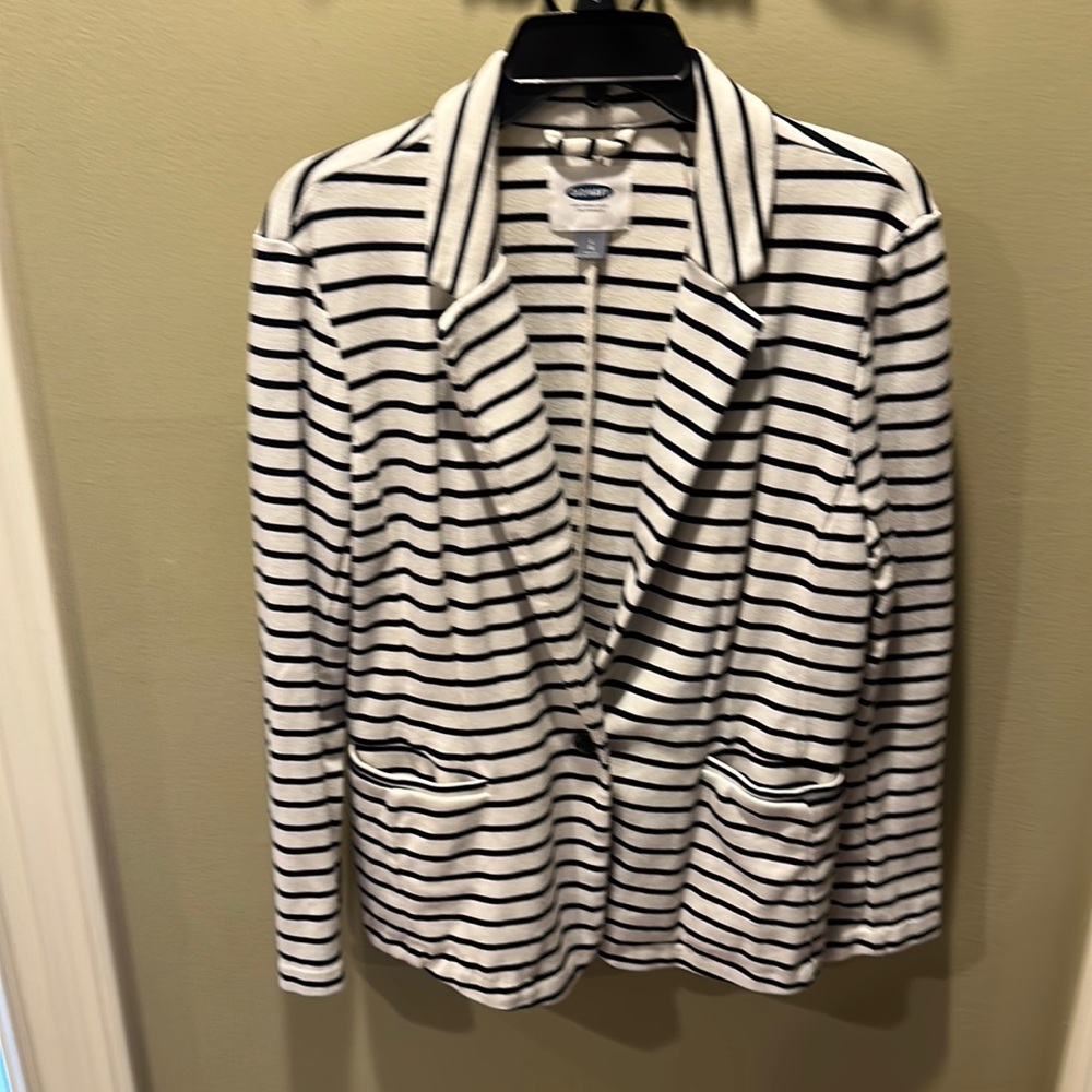 EUC Old Navy Navy Cream Stripe Blazer Jacket Casual Nautical Sz Large
